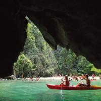 Trang-Tham Morakot (Emerald Cave) is located on Muk Island of Hat Chao Mai National Marine Park